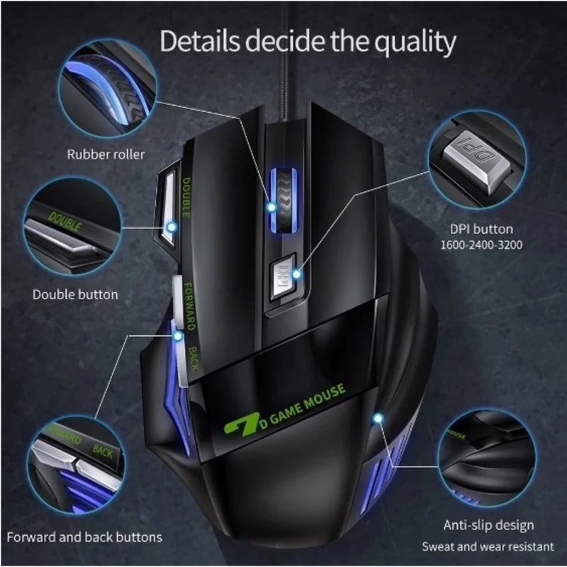 Mouse Gamer LED 7 Botões 2400DPI